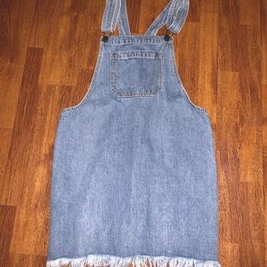 cute overall mini jean dress